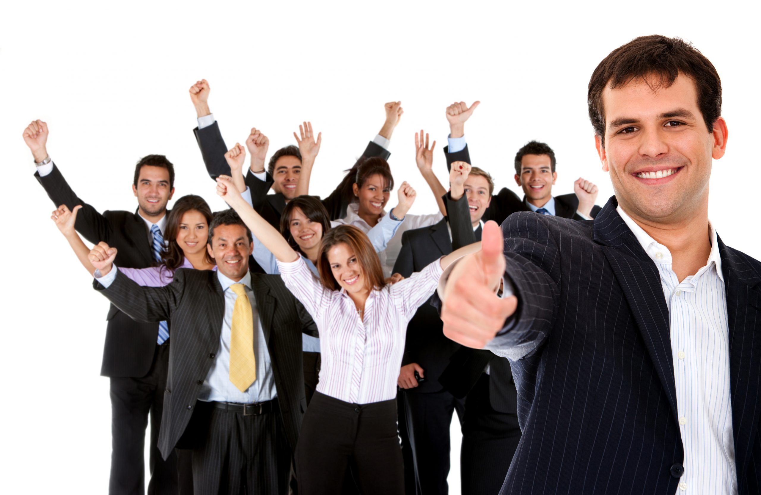Business,Man,Leading,A,Successful,Corporate,Group,With,Thumbs,Up
